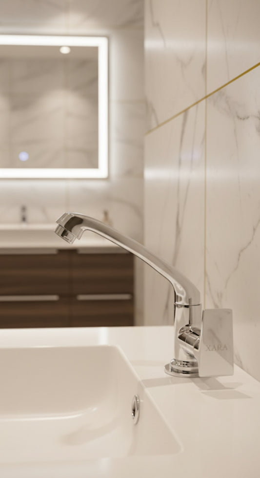 XARA Dvine Swan Neck Bathroom Faucet, Chrome Plated, Brass Handle with Advanced AeratorTechnology |For Washbasins And Kitchen Sinks