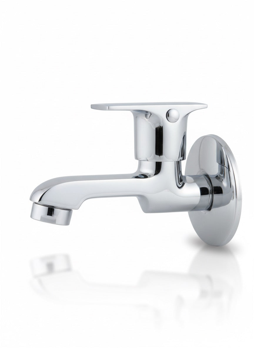 XARA Dvine Bib Cock Tap, Pure Brass with Chrome Plating, Quarter Turn Brass Handle, Leak-Proof Cartridge with complimentary Flange | for Bathroom and Kitchen