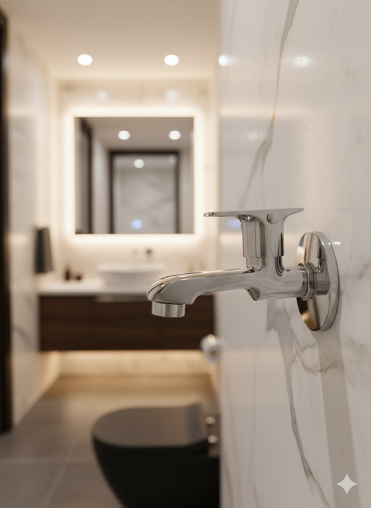 XARA Dvine Bib Cock Tap, Pure Brass with Chrome Plating, Quarter Turn Brass Handle, Leak-Proof Cartridge with complimentary Flange | for Bathroom and Kitchen