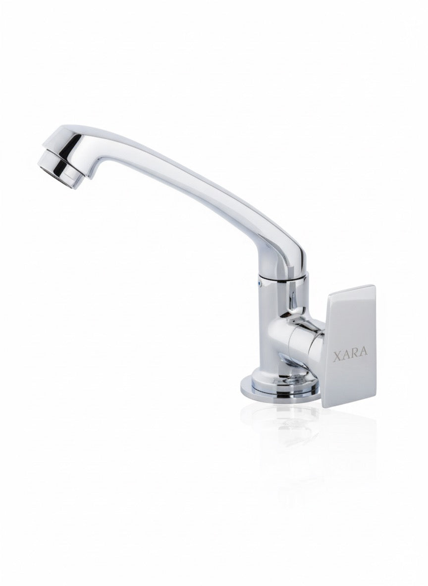 XARA Dvine Swan Neck Bathroom Faucet, Chrome Plated, Brass Handle with Advanced AeratorTechnology |For Washbasins And Kitchen Sinks